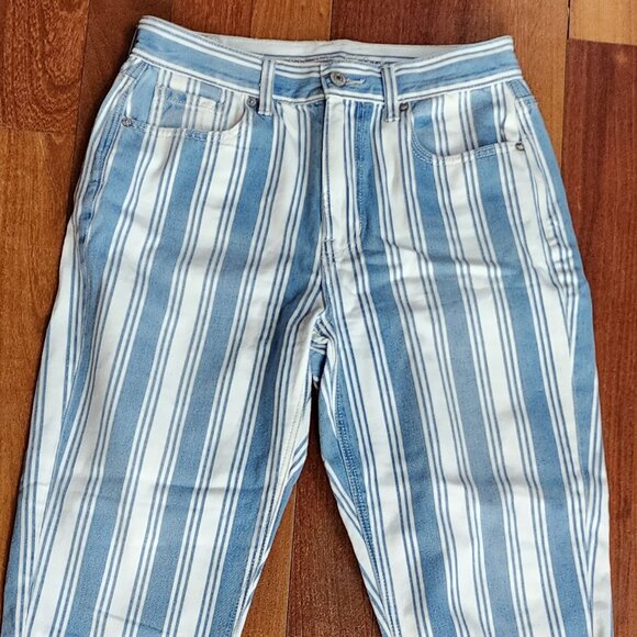 American Eagle Outfitters Blue/White Vertical Striped Mom Jeans Size 4 Short - Picture 5 of 16